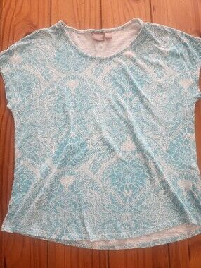 Chico's Patterned Top Teal/White Size 1 (Medium)